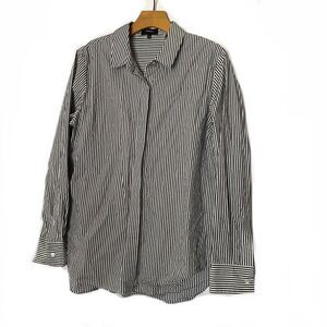 Theory Stripe IWG Boyfriend Shirt Button Down Cotton Size M 8 10 Preppy Classic